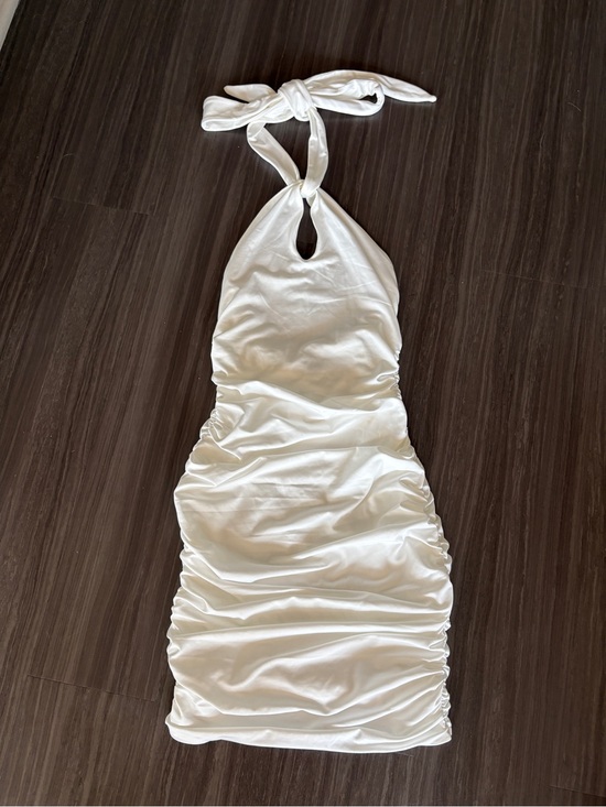 Princess Polly Dresses & Skirts - White Backless Halter Ruched Mini Bodycon Dress